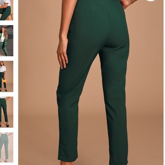 Lulu's Kick It Forest Green High-Waisted Trouser Pants size Medium - Picture 3 of 9